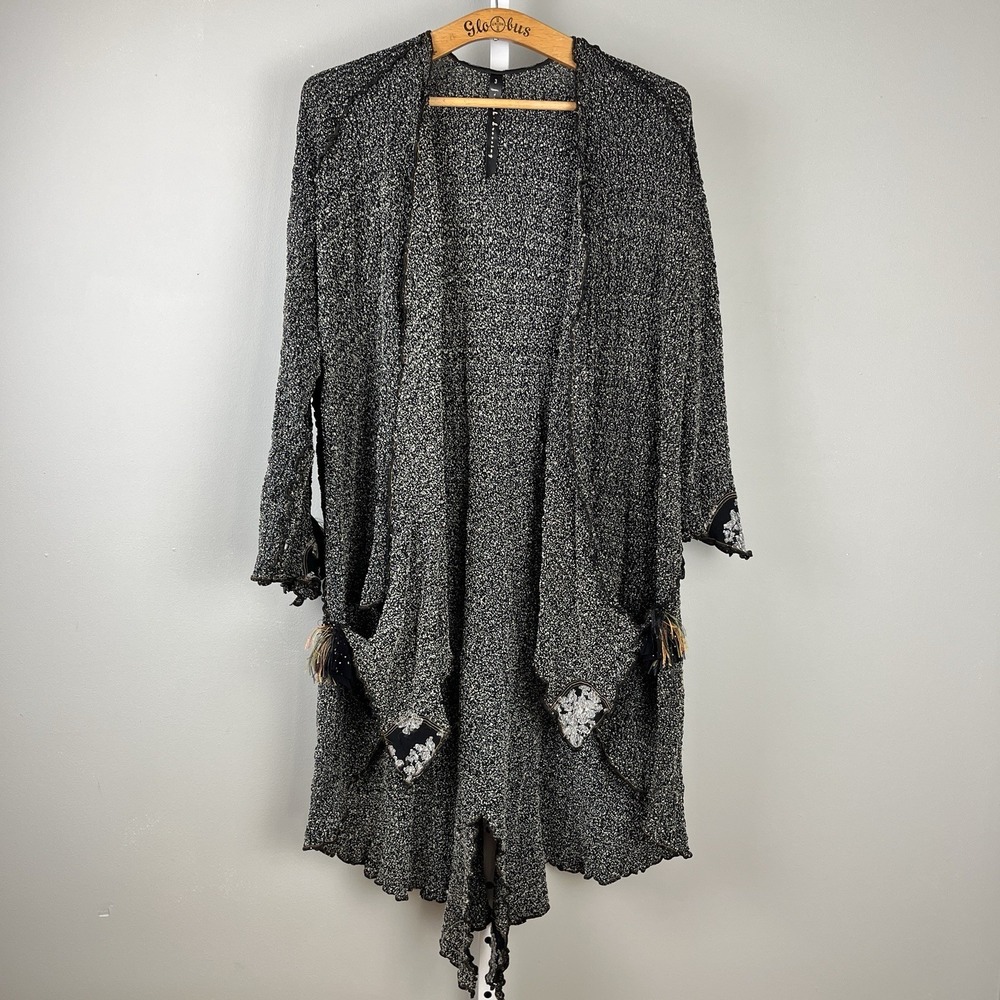 French Dressing Artsy Cardigan Sweater Size 3 Womens XL Stretchy Popcorn Lace